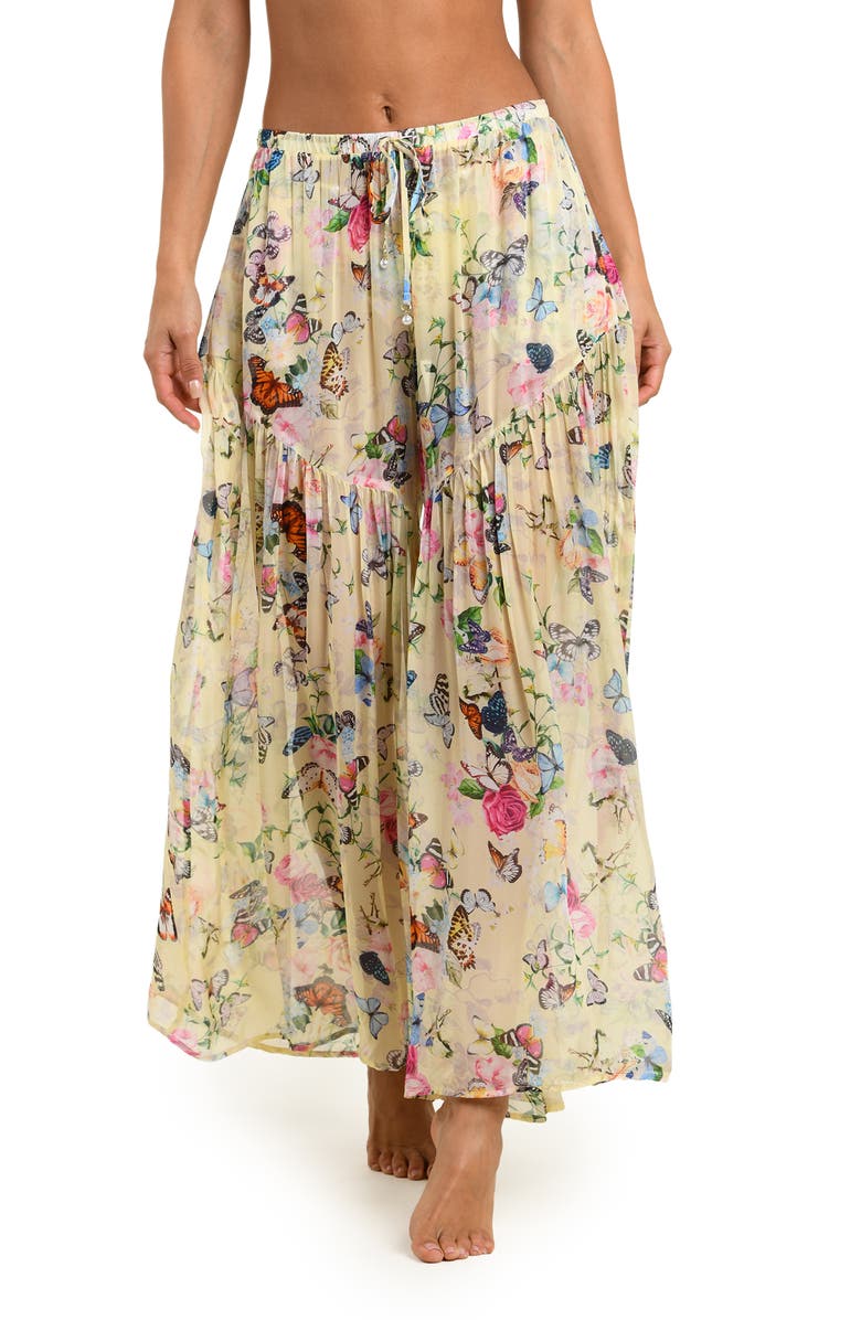 L'AGENCE Garden Butterflies Wide Leg Cover-Up Pants, Main, color, Yellow Multi