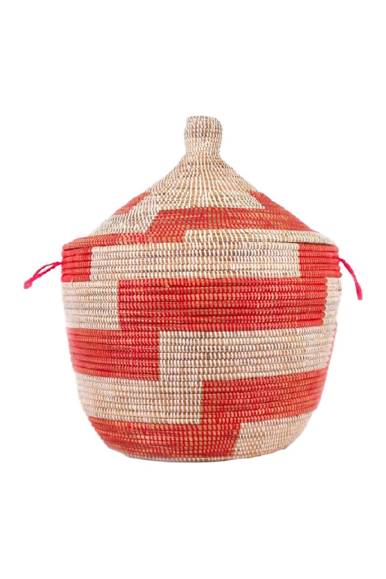 Dou Lid Storage Basket Stripe Red Low Storage, Main, color, Red Stripe