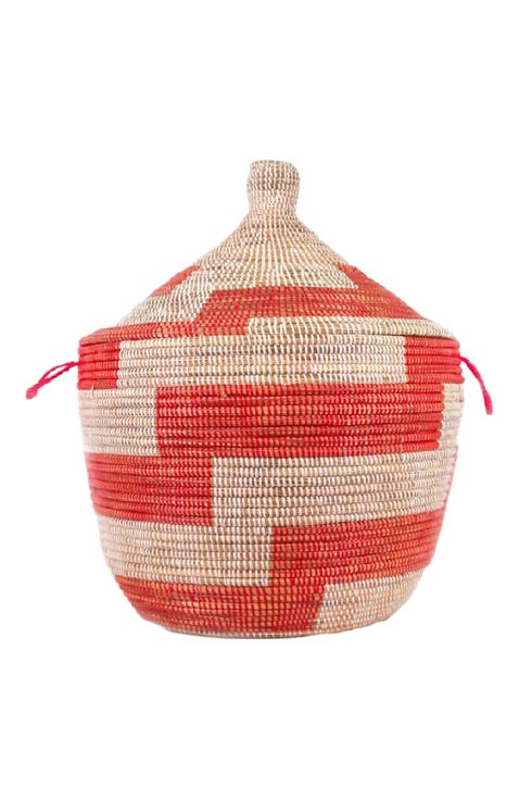 Dou Lid Storage Basket Stripe Red Low Storage