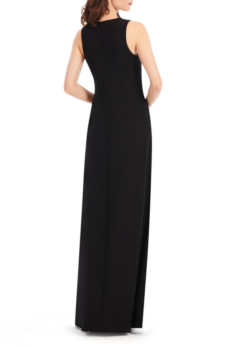 EMILY SHALANT Floral Appliqué Embellished Crepe Gown, Alternate, color, Black