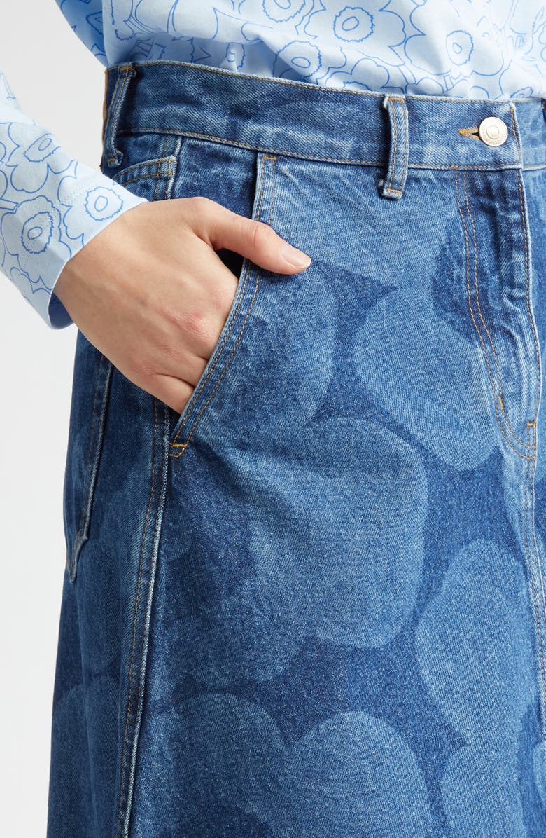 Marimekko Maridenim Suoritus Unikko Floral A-Line Denim Midi Skirt, Alternate, color,