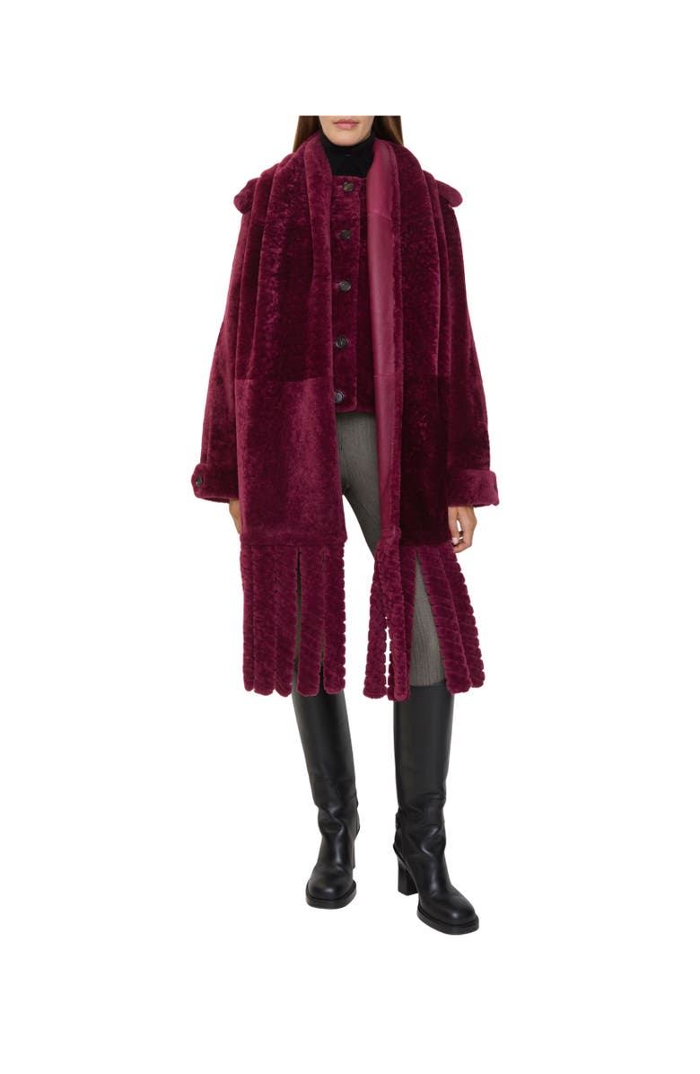 Burberry Detachable Scarf Shearling Jacket, Alternate, color, Ruby Red