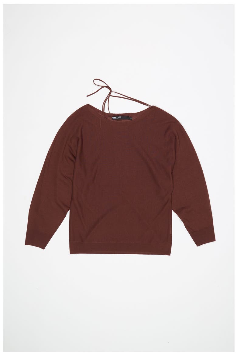 Boat Neckline Crossover Ties Sweater, Alternate, color, BROWN