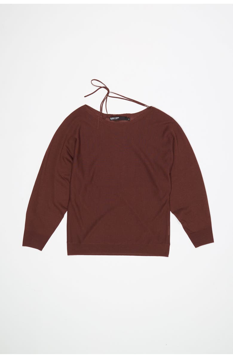 Bimba y Lola Boat Neckline Crossover Ties Sweater, Alternate, color, Brown
