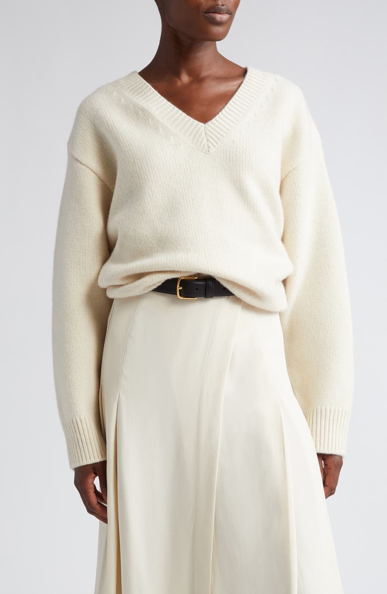 TOTEME Wool & Cashmere V-Neck Sweater, Main, color, 