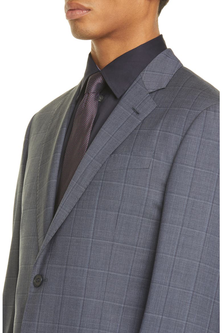 G Line Trim Fit Windowpane Wool Suit, Alternate, color, GREY