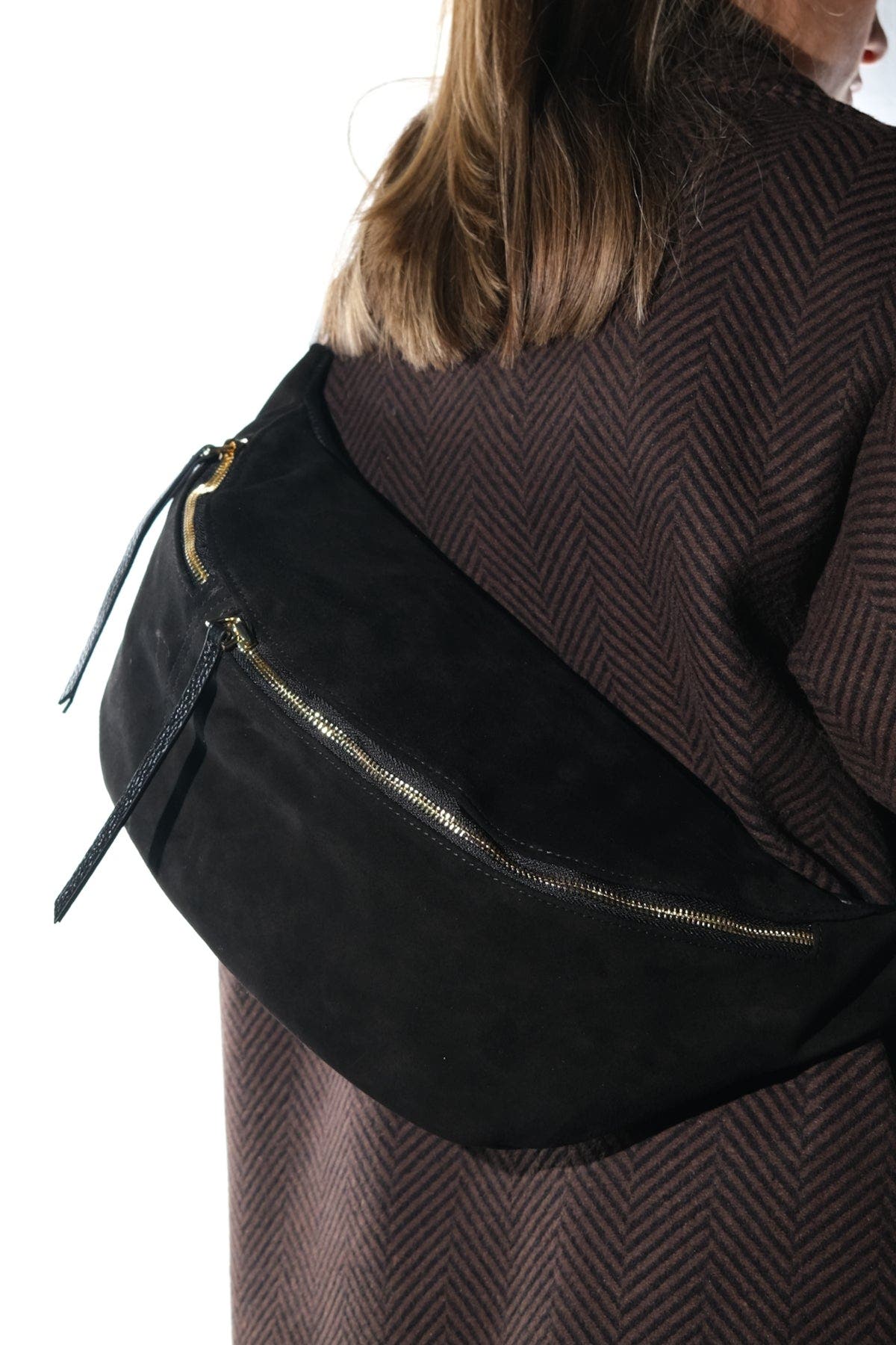 Forever & Always Shoes Sola Leather Body Bag, Alternate, color, Black Suede