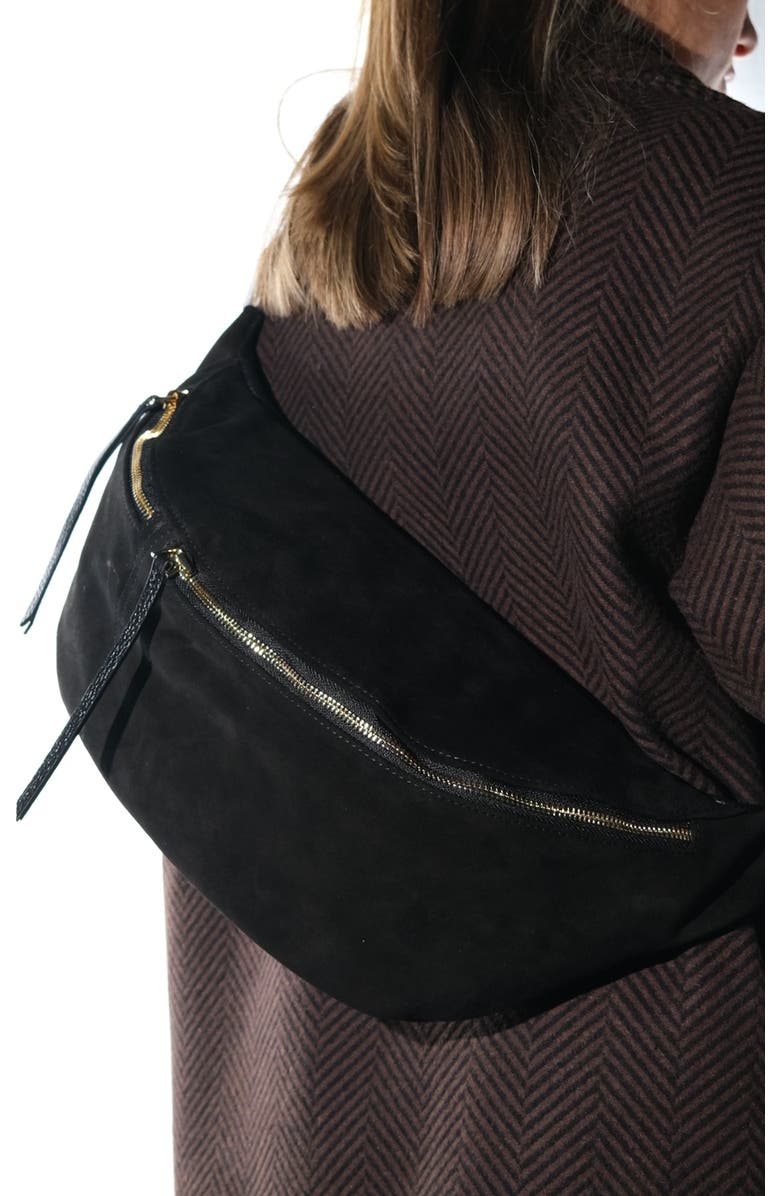 Forever & Always Shoes Sola Leather Body Bag, Alternate, color, Black Suede