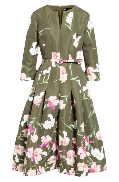Painted Iris Belted Long Sleeve Dress