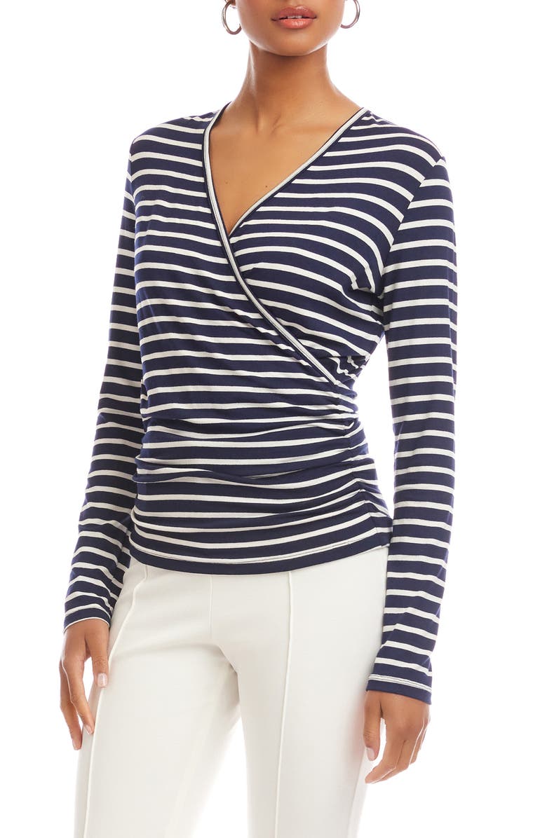Karen Kane Stripe Crossover Ruched Top, Alternate, color, Stripe