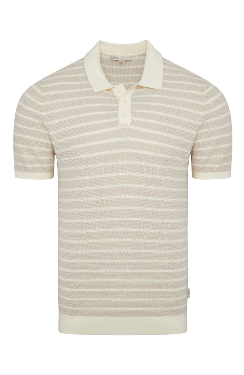 Onia Cotton Textured Knit Polo Tee, Alternate, color, Stone/Egret