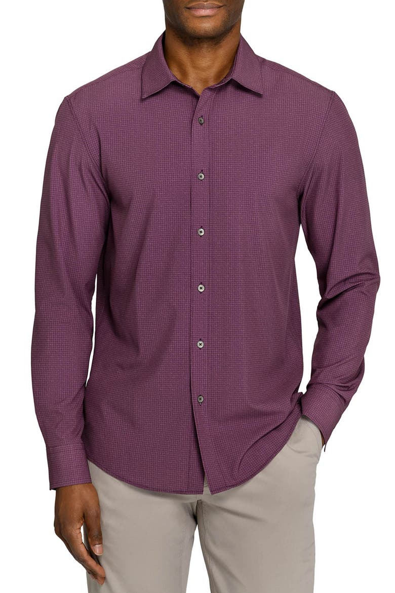 Houndstooth Performance Long Sleeve Button Up Shirt, Main, color, MAROON