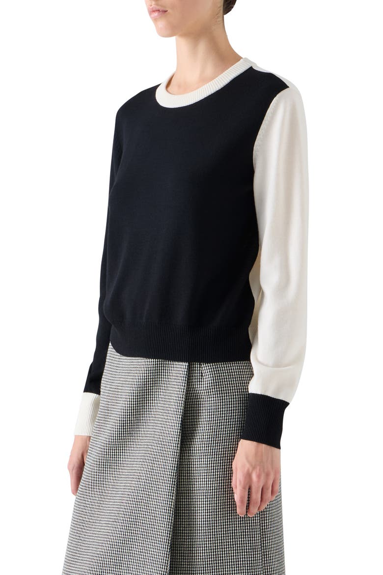 Colorblock Cool Virgin Wool Sweater, Alternate, color, BLACK-CREAM