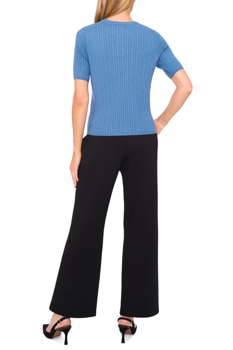 Pointelle Stitch Short Sleeve Sweater, Alternate, color, AEGEAN BLUE
