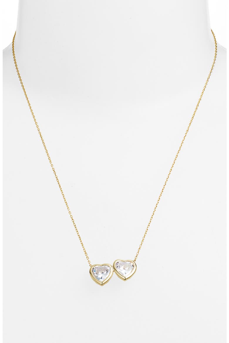 Fancy 2-Stone Bezel Pendant Necklace, Alternate, color, GOLD/ WHITE