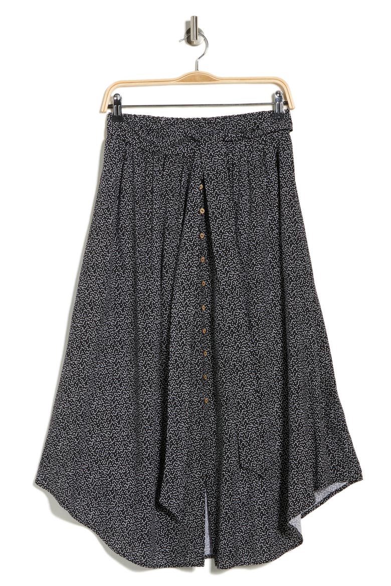 Dot Curved Hem Skirt, Alternate, color, BLACK