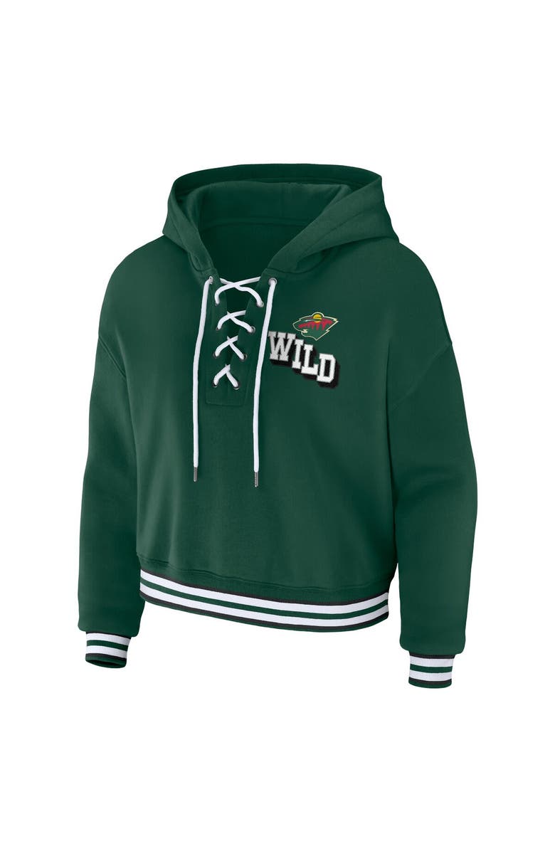 WEAR by Erin Andrews Women's WEAR by Erin Andrews Green Minnesota Wild Lace-Up Pullover Hoodie, Alternate, color, 