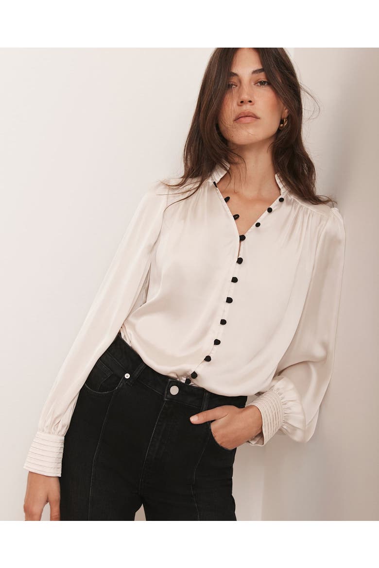 Contrast Satin Blouse, Alternate, color, Cream