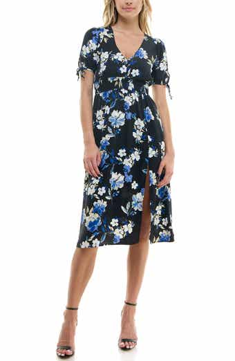 Puffy Sleeves Floral V-Neck Midi Dress