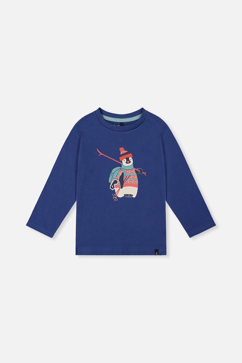 Organic Cotton Crew Neck Penguin Graphic Long Sleeve T-Shirt, Main, color, Blue