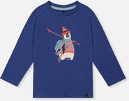 Deux par Deux Organic Cotton Crew Neck Penguin Graphic Long Sleeve T-Shirt