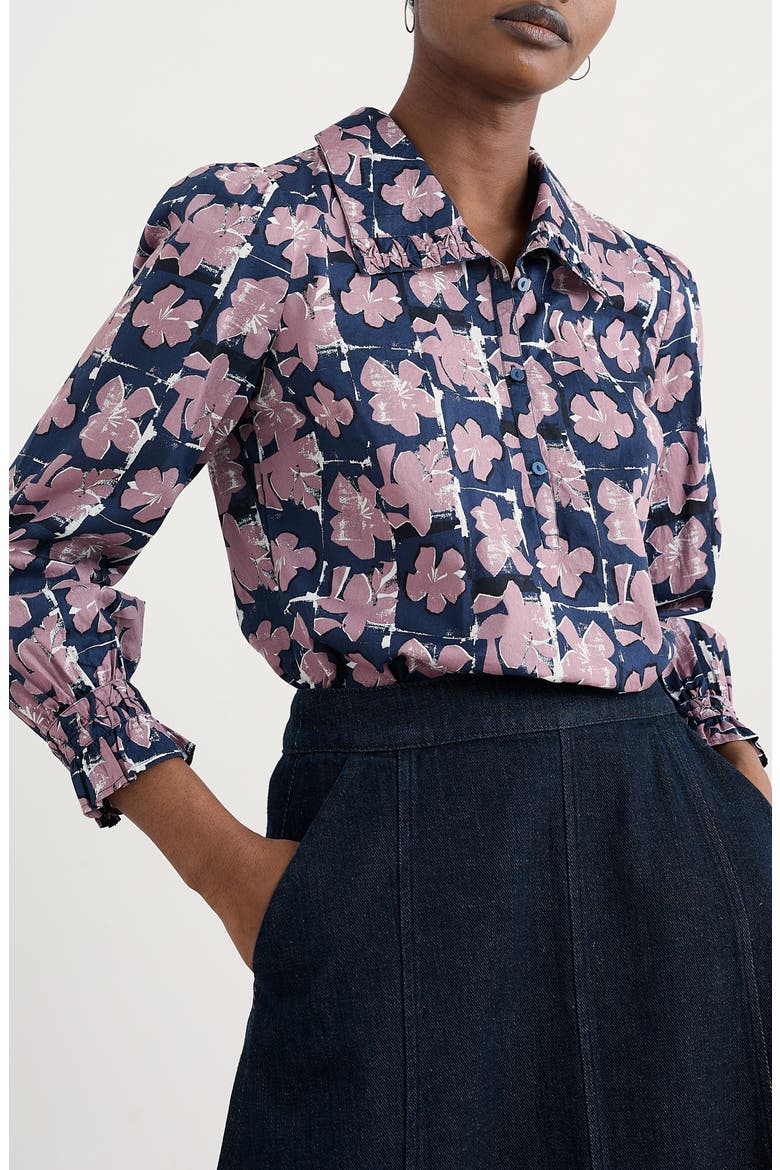 Ysella Organic Cotton Button-Up Shirt, Main, color, MONOPRINT FLORAL MARITIME