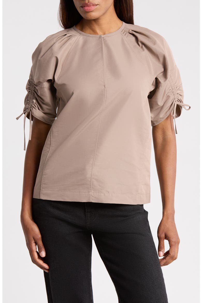 Shirred Sleeve Top, Main, color, STONE GREY