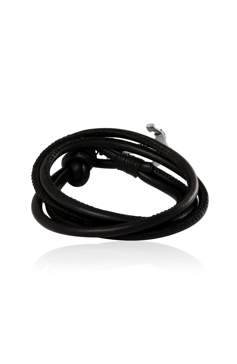 Lucky Brand Black Leather Anchor Wrap Bracelet with Adjustable Fit, Alternate, color, Black
