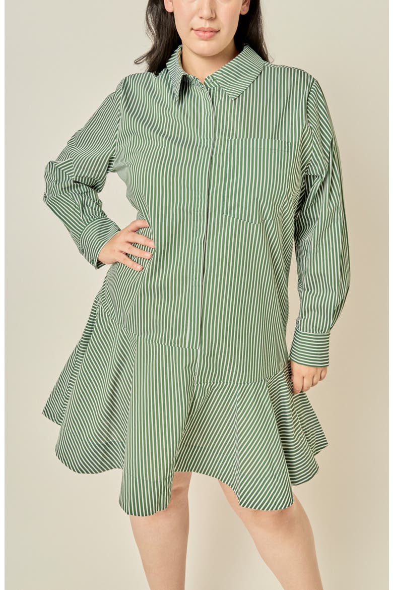 Striped Long Sleeve Flared Skirt Shirtdress, Alternate, color, DARK OLIVE