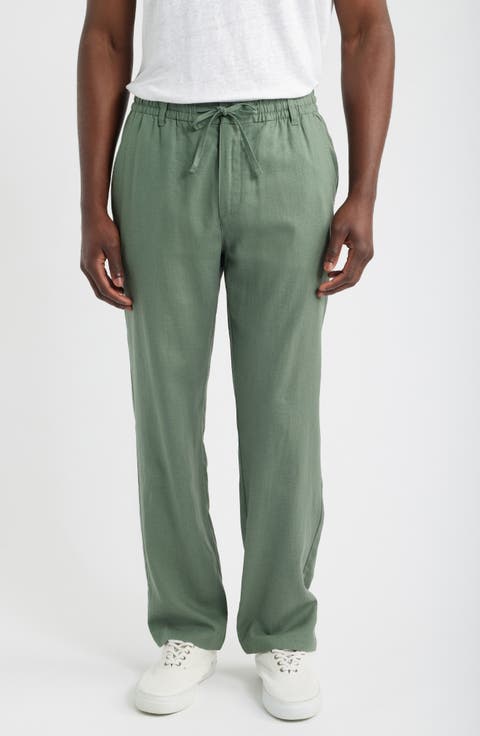 Straight Leg Linen Blend Drawstring Pants
