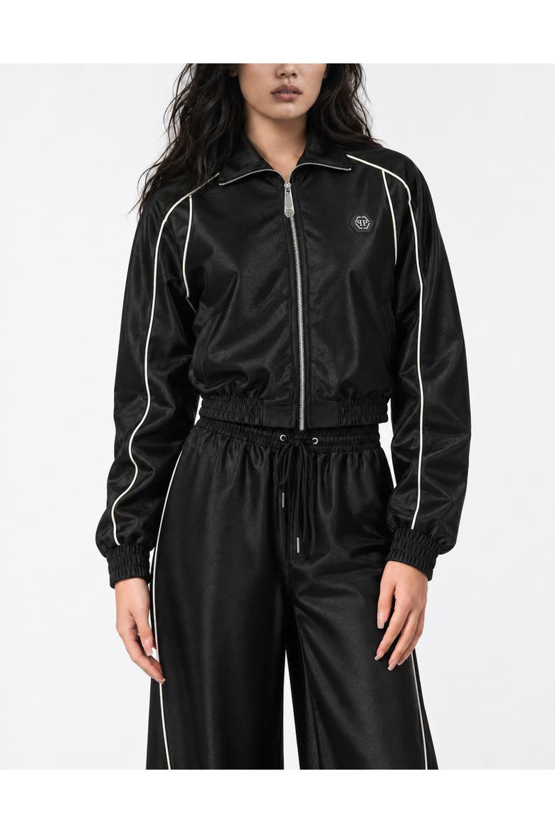 Laminated Tracksuit Jacket Women, Main, color, black
