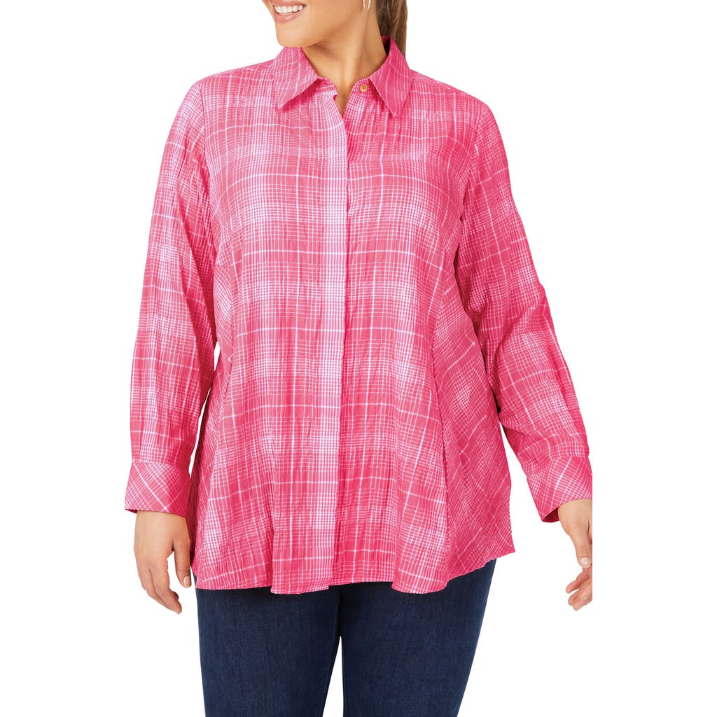 Foxcroft Cici Plaid Non-iron Button-up Tunic Shirt In Pure Pink