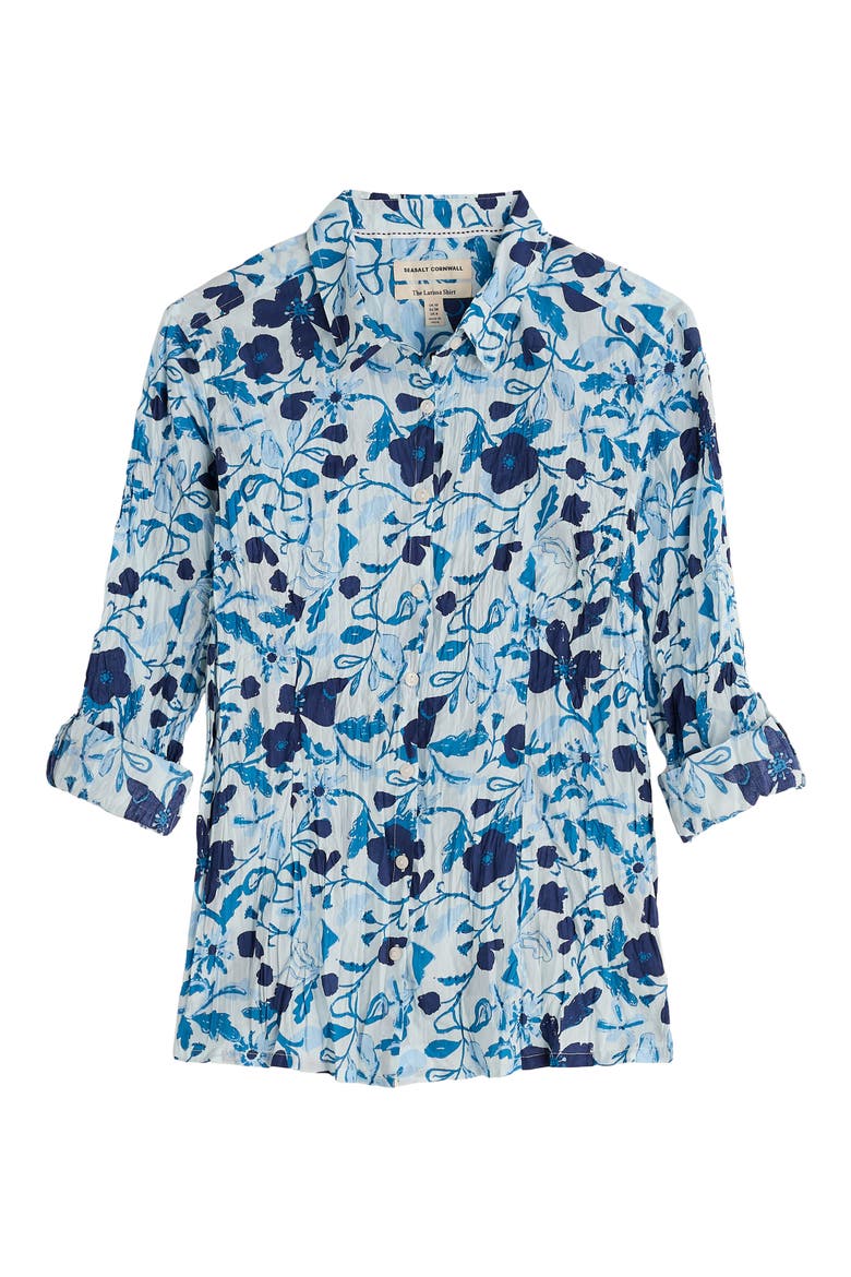 Larissa Floral Crinkled Organic Cotton Button-Up Shirt, Alternate, color, WINDING MEADOW BLUE FOG