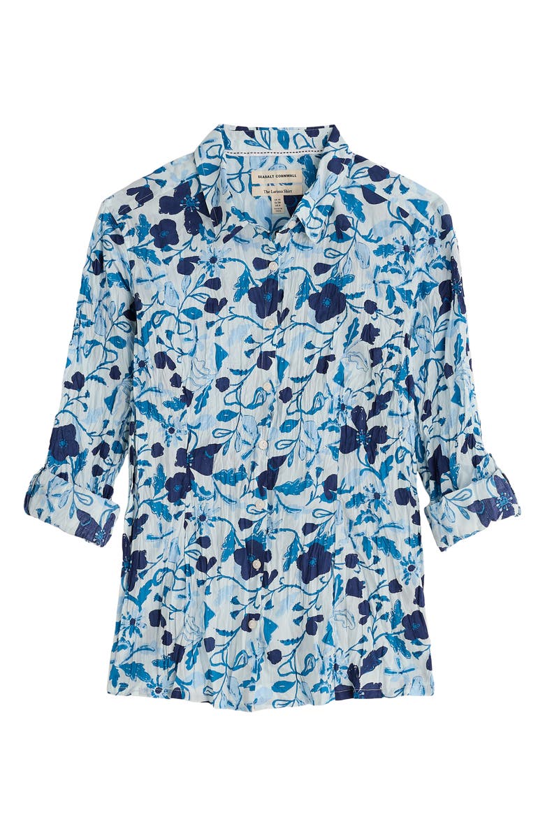 Seasalt Cornwall Larissa Floral Crinkled Organic Cotton Button-Up Shirt, Alternate, color, Winding Meadow Blue Fog