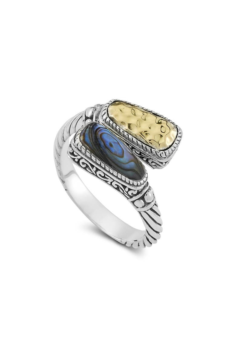 Sterling Silver & 18K Gold Abalone Bypass Ring, Main, color, BLUE/ GREEN