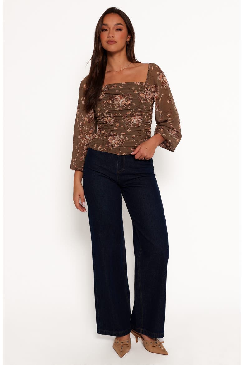 Maia Floral Ruched Top, Alternate, color, OLIVE FLORAL