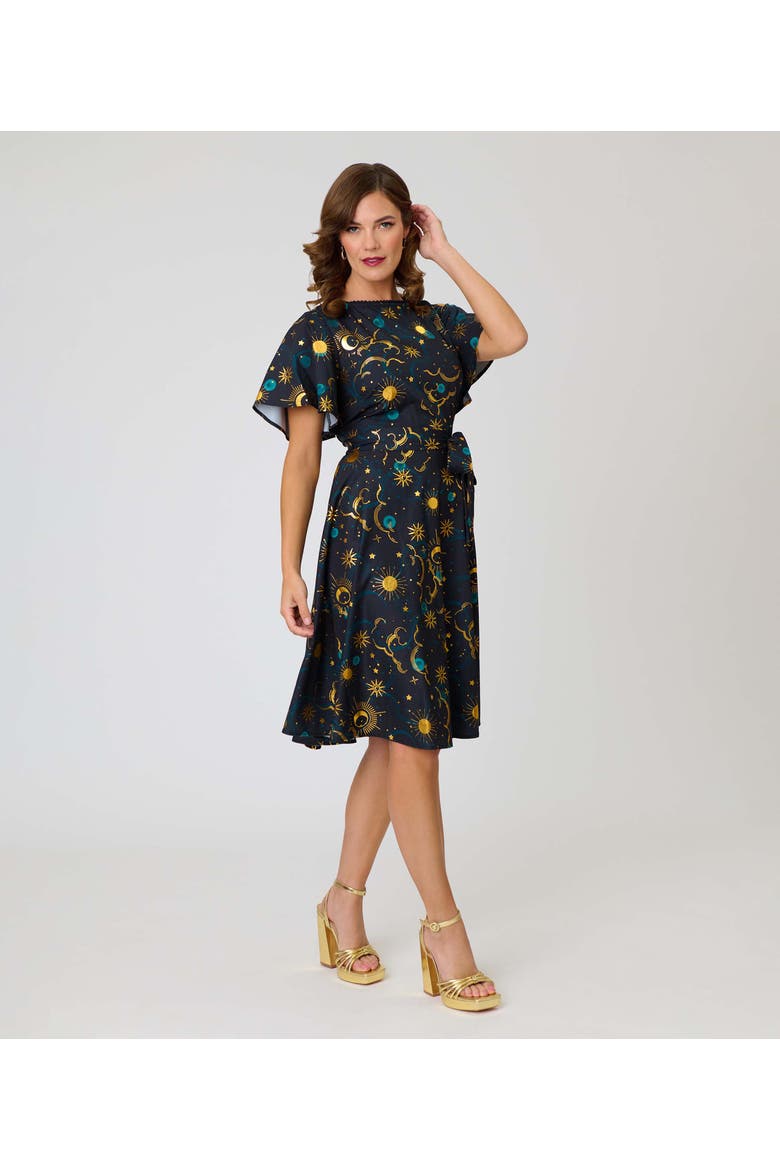 1930s Swing Dress, Alternate, color, Black Celestial Print