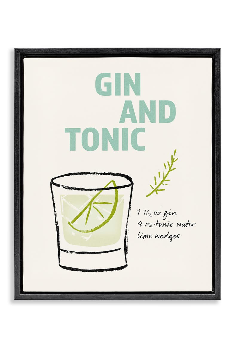 Gin & Tonic Recipe Framed Canvas Wall Art, Main, color, GREEN