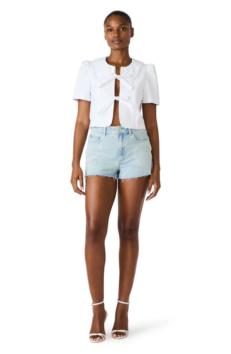 Steve Madden Barrette Tie Front Stretch Cotton Top, Alternate, color, White Cap