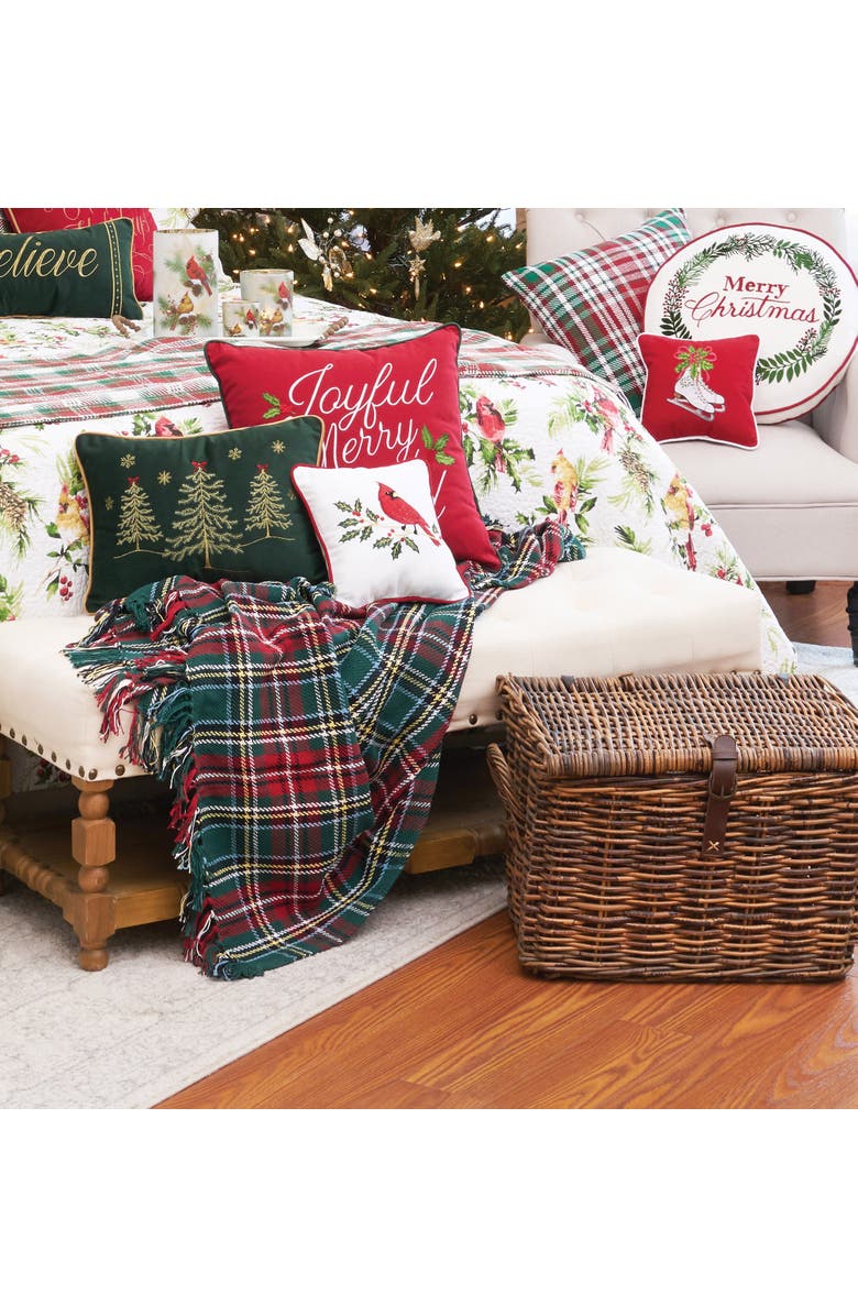 C&F Home Red Bow Christmas Tree Forest Embroidered Mini Accent Throw Pillow 12" x 16", Alternate, color, 