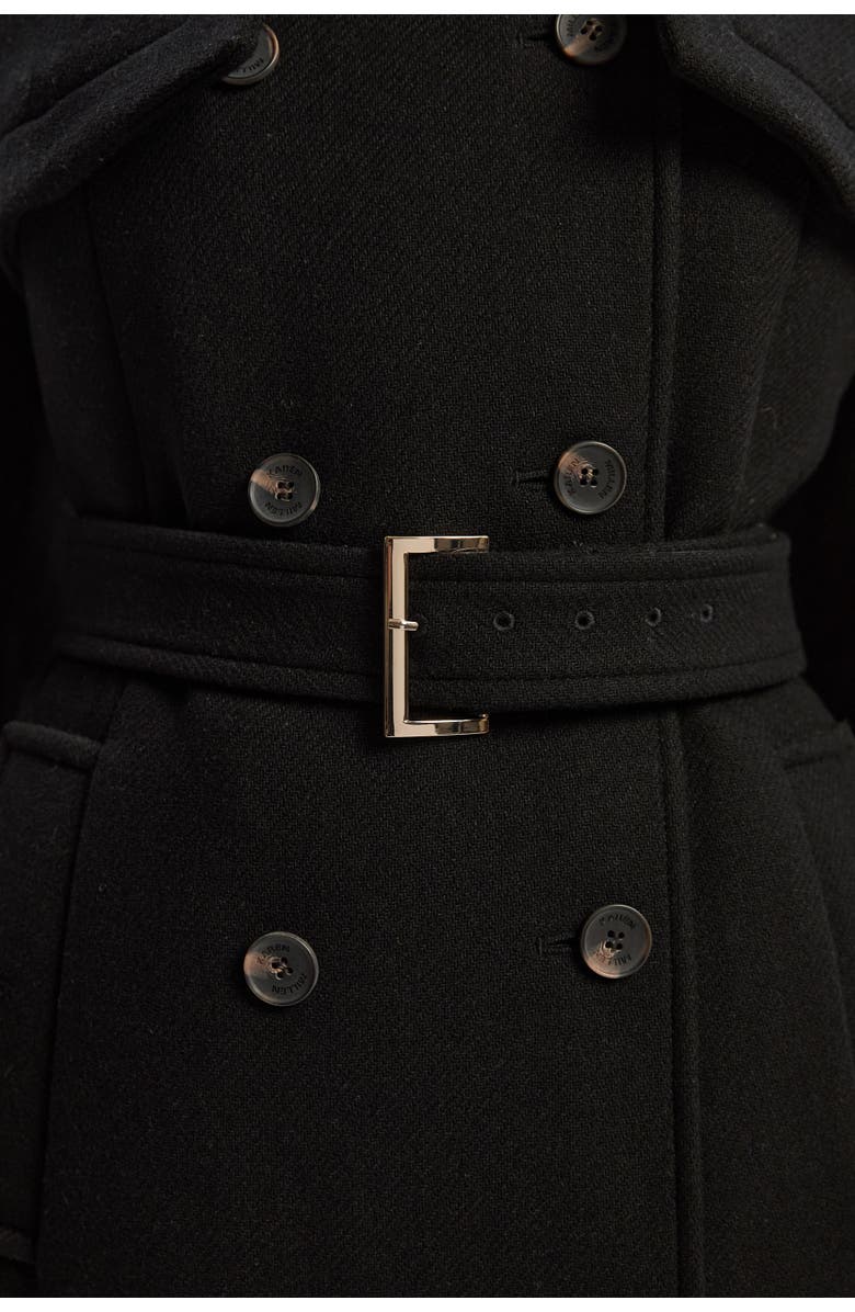 Karen Millen Wool Mix Belted Trench Maxi Coat, Alternate, color, Black