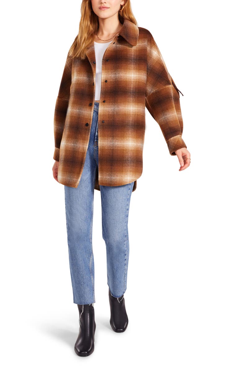 BB Dakota by Steve Madden Fringe with Benegits Plaid Jacket, Main, color,