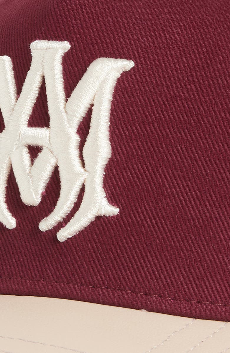 AMIRI MA Two-Tone Cotton & Leather Snapback Baseball Cap, Alternate, color, Wine
