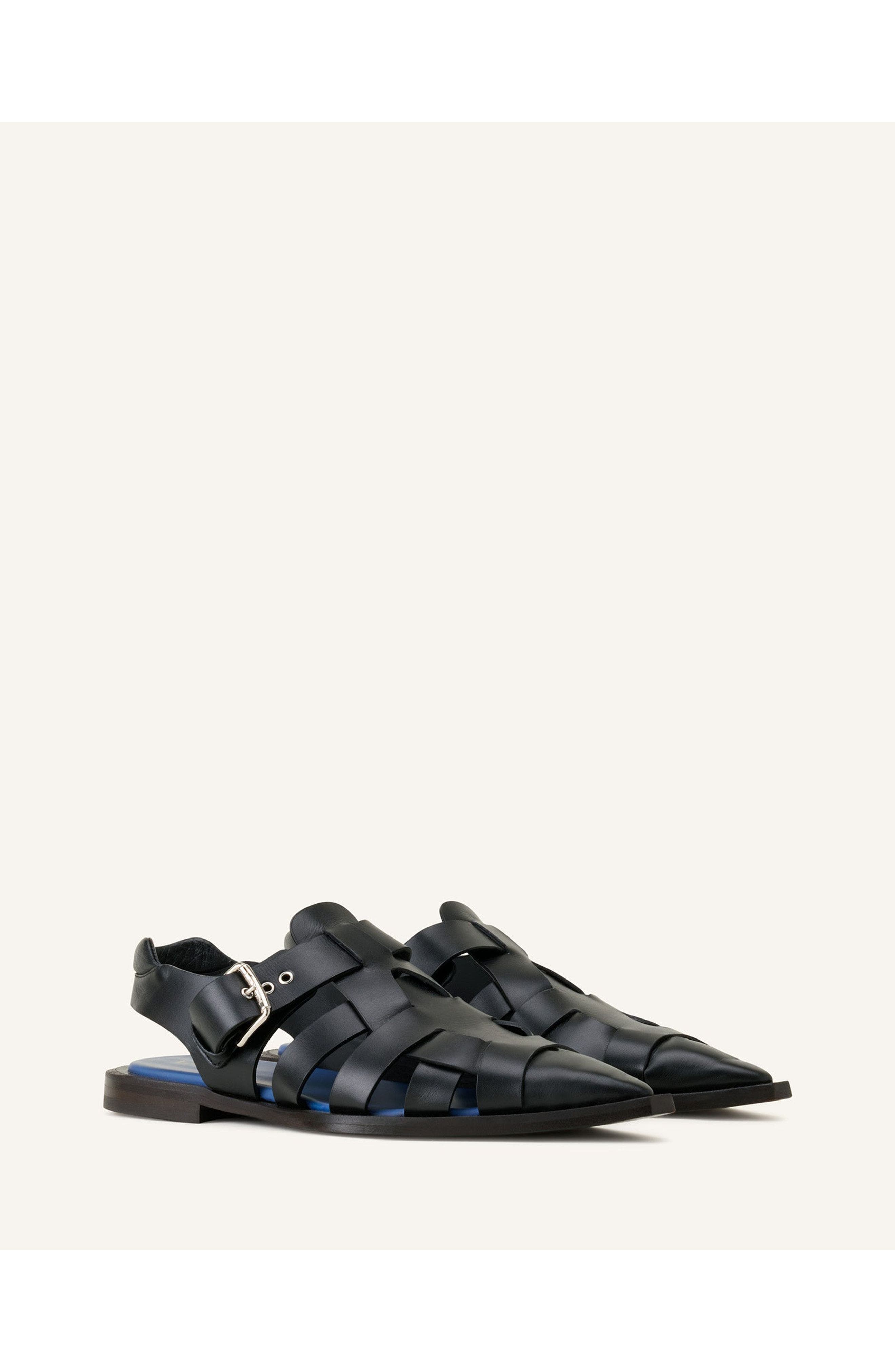 Lanvin Pointed-Toe Leather Sandals, Alternate, color, Black
