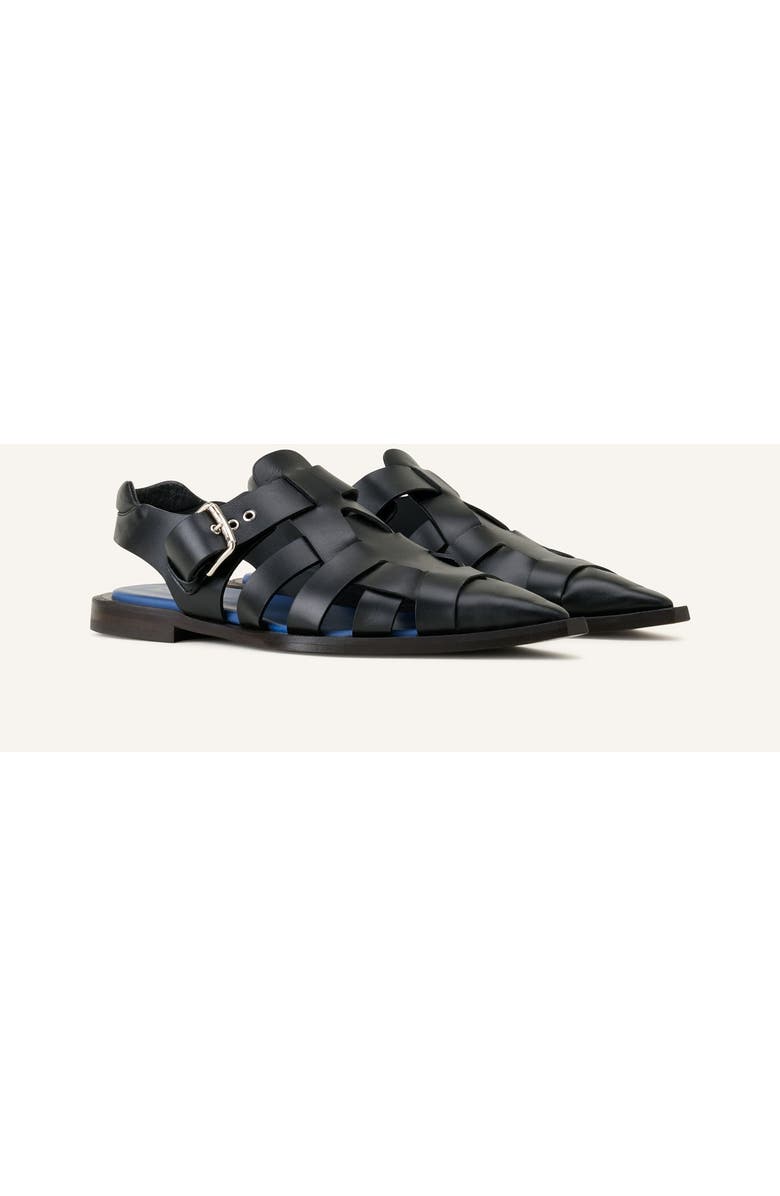 Lanvin Pointed-Toe Leather Sandals, Alternate, color, Black