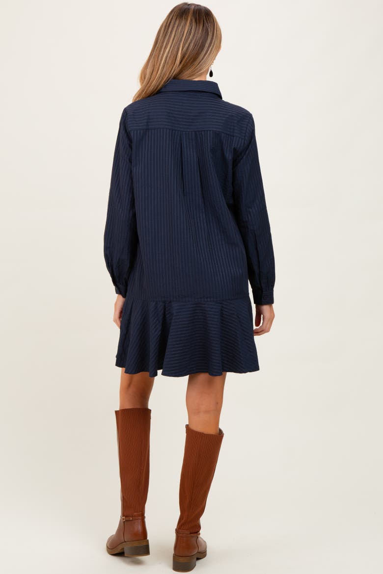 Striped Long Sleeve Drop Waist Polo Dress, Alternate, color, Navy Blue