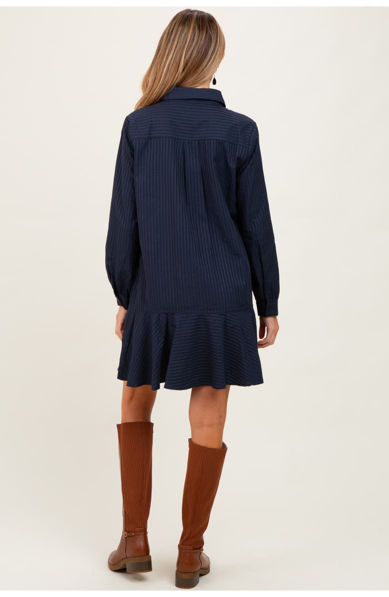 PinkBlush Striped Long Sleeve Drop Waist Polo Dress, Alternate, color, Navy Blue