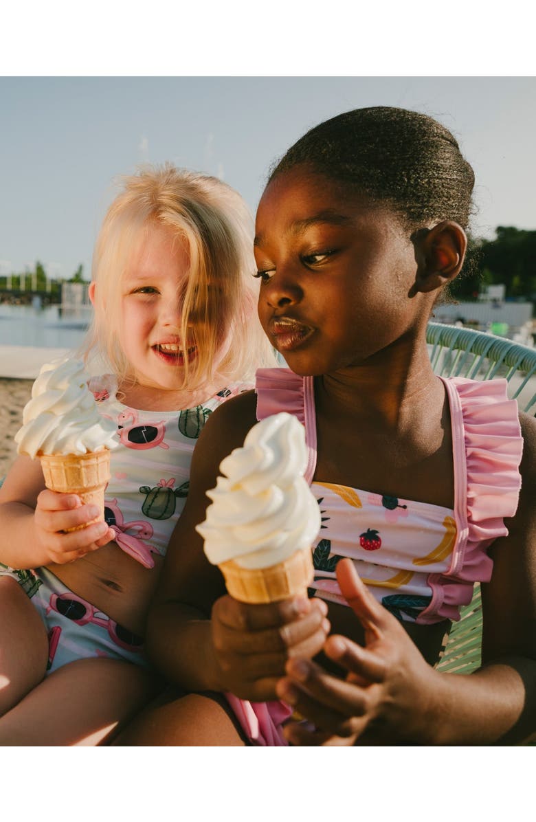 Deux par Deux Two-Piece Ruffle Fruits Swimsuit, Alternate, color, Pink Printed Fruits