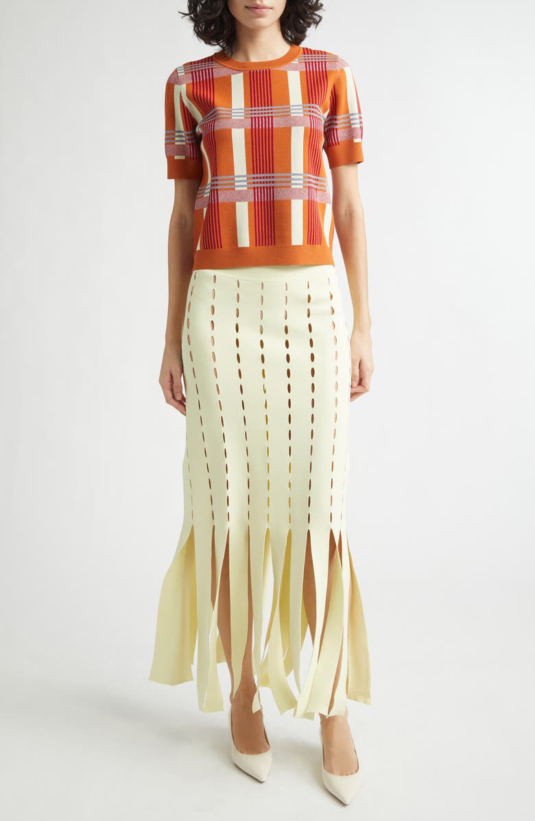 ZANKOV Leo Jacquard Check Short Sleeve Fitted Sweater, Alternate, color, Rust