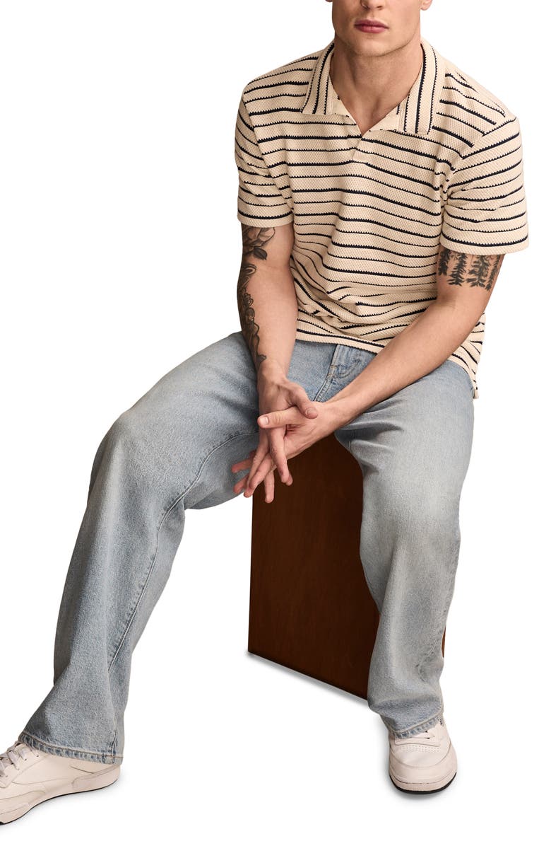 Lucky Brand Jacquard Stripe Johnny Collar Cotton Polo, Alternate, color, Beige Multi